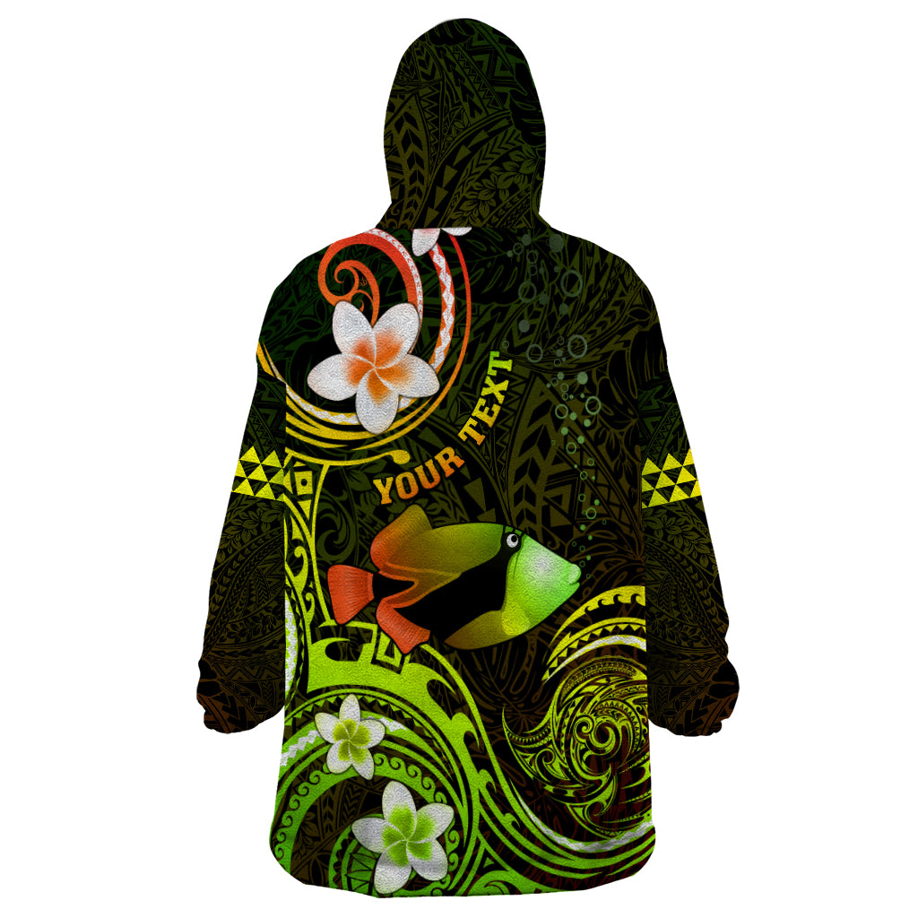 Personalised Hawaii Humuhumu Reef Triggerfish Wearable Blanket Hoodie Reggae With Plumeria LT05 - Polynesian Pride