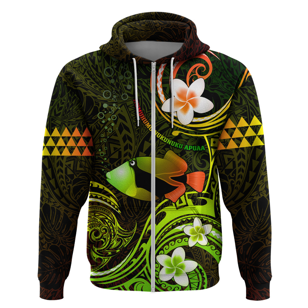 Personalised Hawaii Humuhumu Reef Triggerfish Zip Hoodie Reggae With Plumeria LT05 Zip Hoodie Reggae - Polynesian Pride