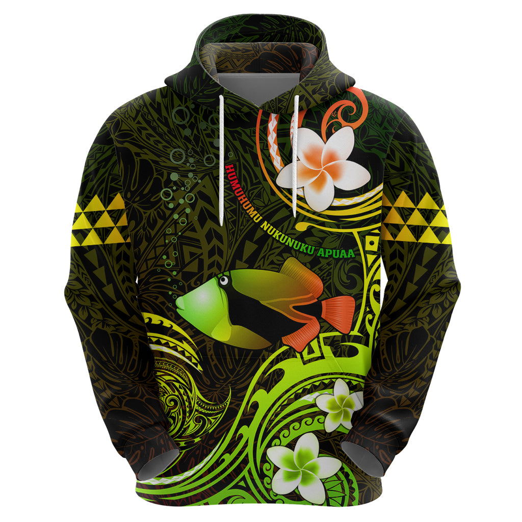 Personalised Hawaii Humuhumu Reef Triggerfish Zip Hoodie Reggae With Plumeria LT05 - Polynesian Pride