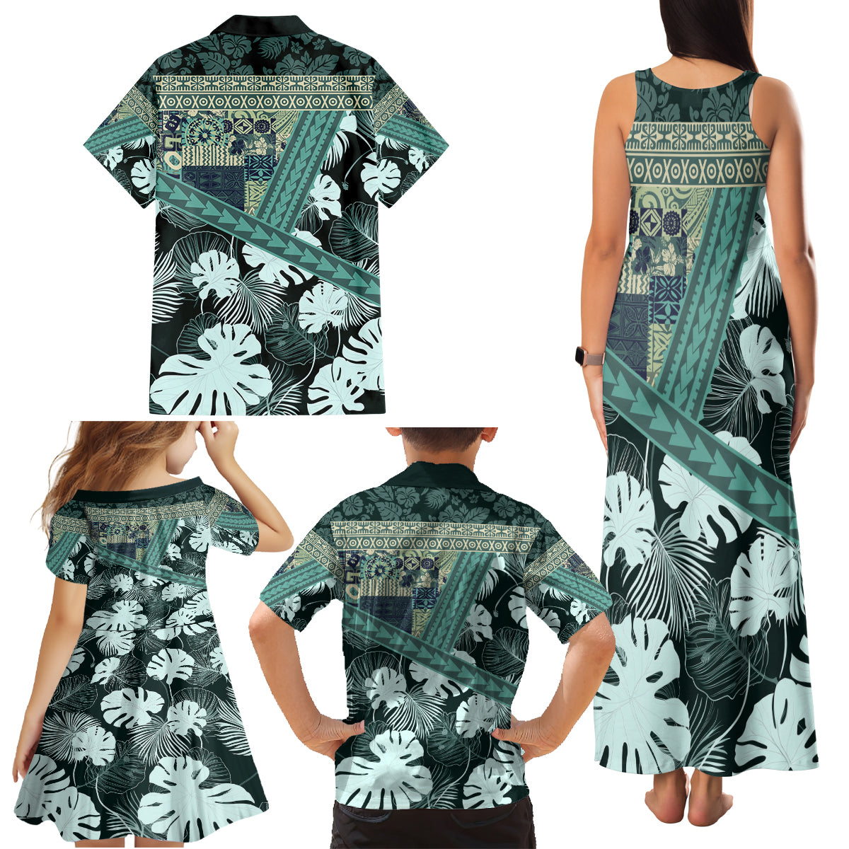 Hawaii Plant Kalo Family Matching Tank Maxi Dress and Hawaiian Shirt Hawaiian Tapa Pattern LT05 - Polynesian Pride