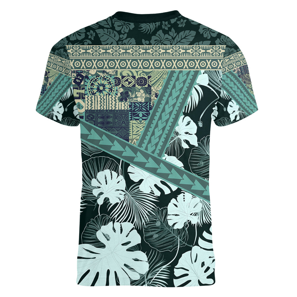 Hawaii Plant Kalo Women V Neck T Shirt Hawaiian Tapa Pattern LT05 - Polynesian Pride