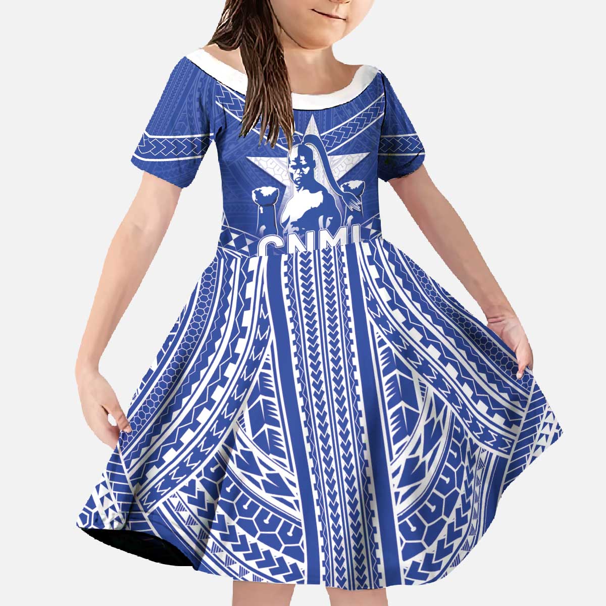 Northern Mariana Islands Family Matching Off The Shoulder Long Sleeve Dress and Hawaiian Shirt Chamorro Warrior Tribal Pattern