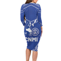 Northern Mariana Islands Long Sleeve Bodycon Dress Chamorro Warrior Tribal Pattern