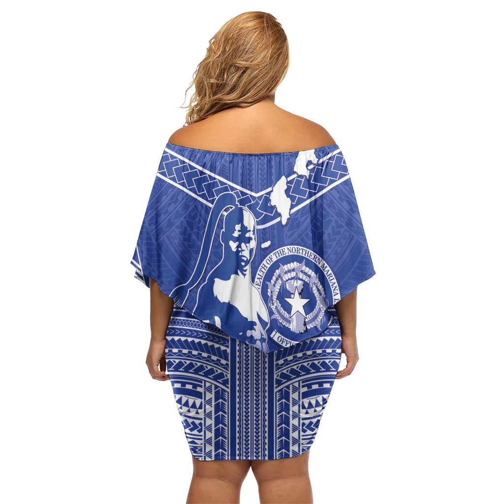 Northern Mariana Islands Off Shoulder Short Dress Chamorro Warrior Tribal Pattern