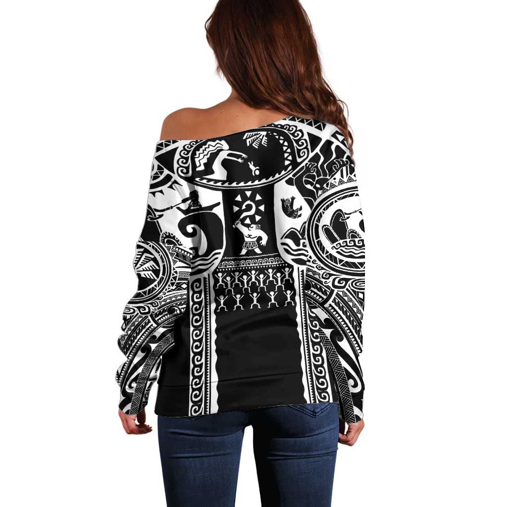 Polynesia Maui Tattoo Inspired Off Shoulder Sweater Black Version