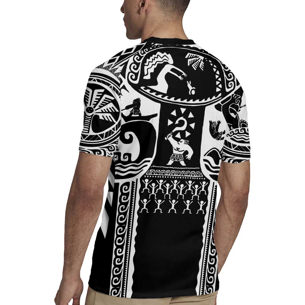 Polynesia Maui Tattoo Inspired Rugby Jersey Black Version