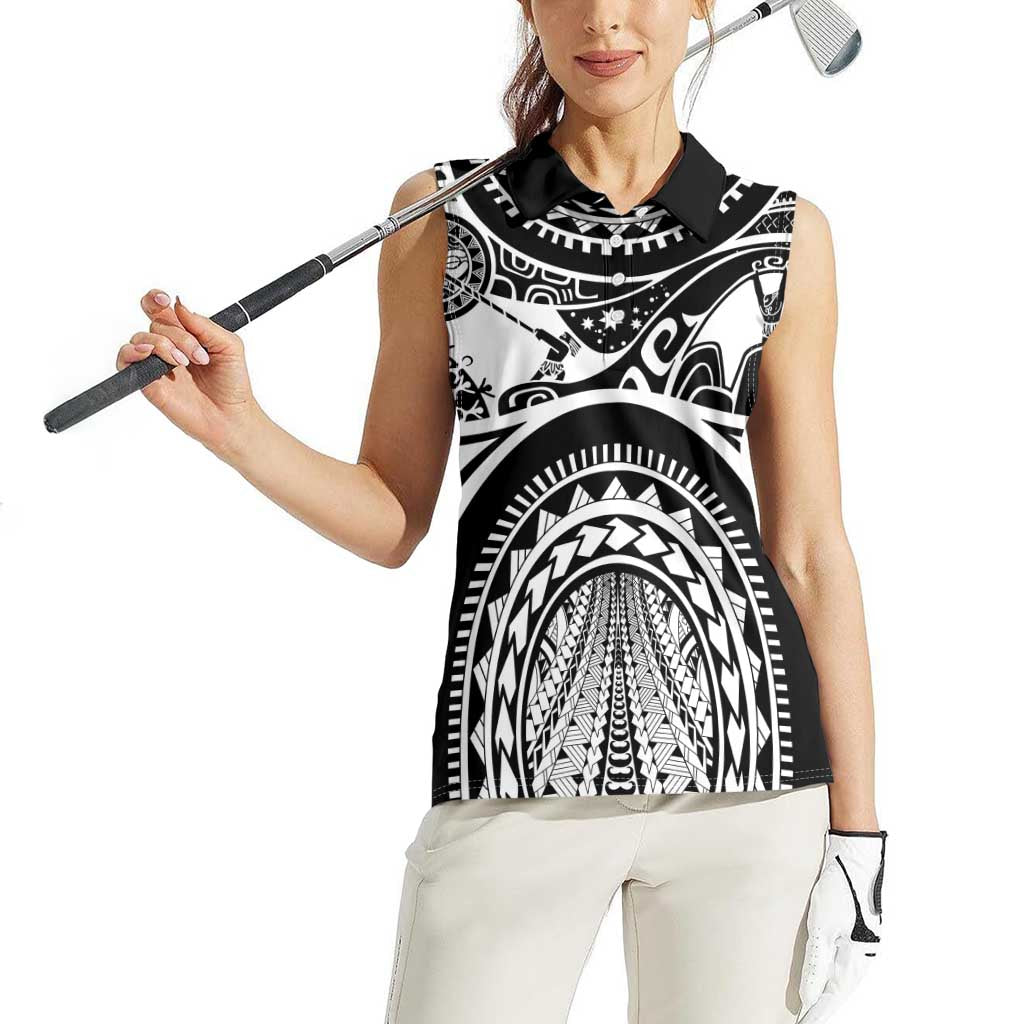 Polynesia Maui Tattoo Inspired Women Sleeveless Polo Shirt Black Version