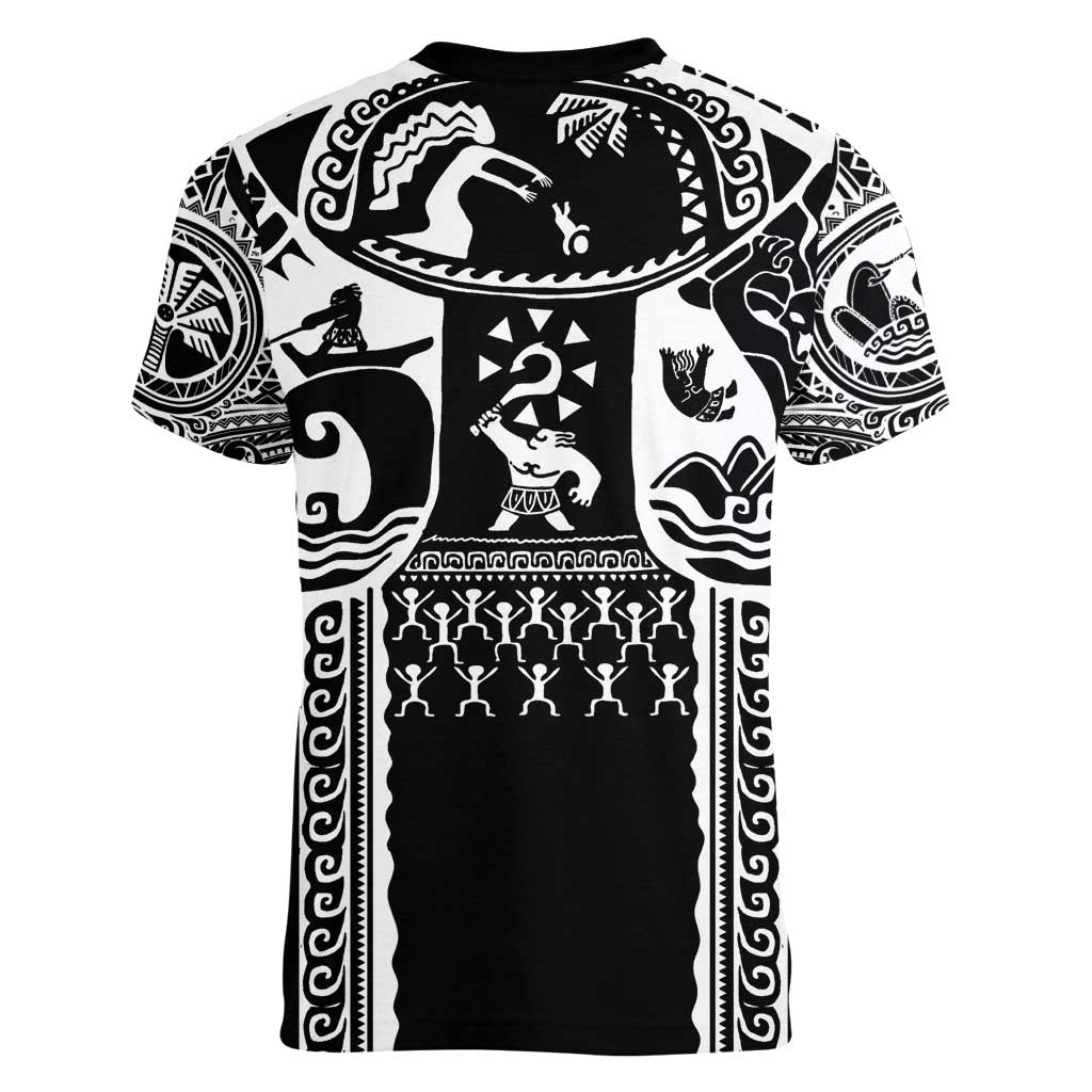 Polynesia Maui Tattoo Inspired Women V-Neck T-Shirt Black Version