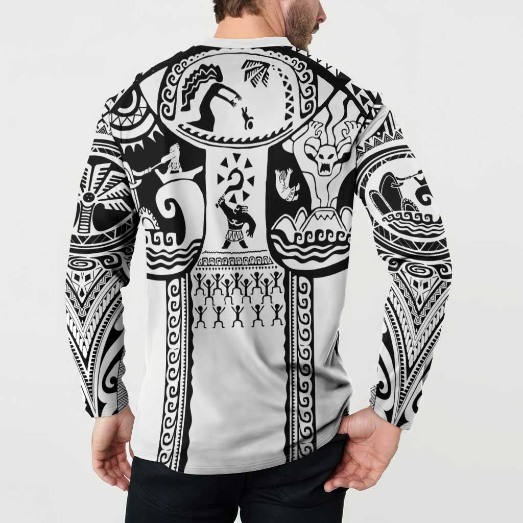 Polynesia Maui Tattoo Inspired Button Sweatshirt White Version