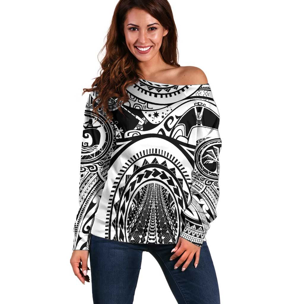 Polynesia Maui Tattoo Inspired Off Shoulder Sweater White Version