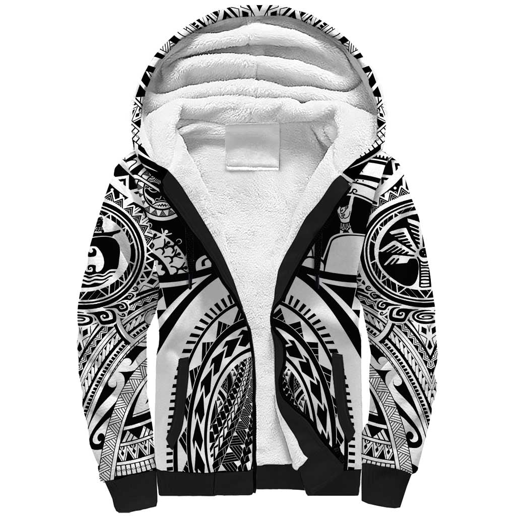 Polynesia Maui Tattoo Inspired Sherpa Hoodie White Version