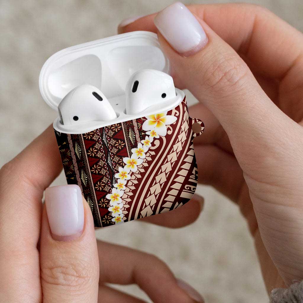 Red Vintage Tonga Ngatu Pattern With Plumeria AirPods Case LT05 - Polynesian Pride