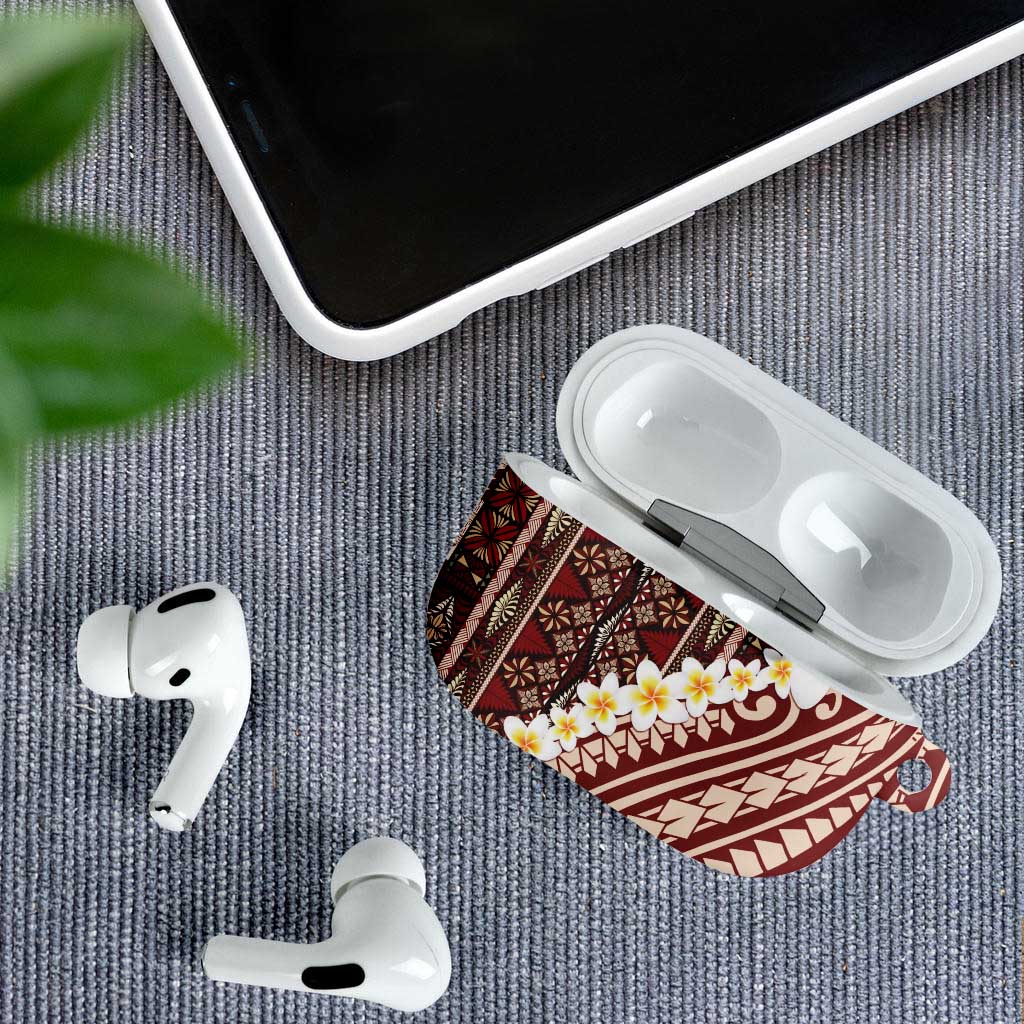 Red Vintage Tonga Ngatu Pattern With Plumeria AirPods Case LT05 - Polynesian Pride