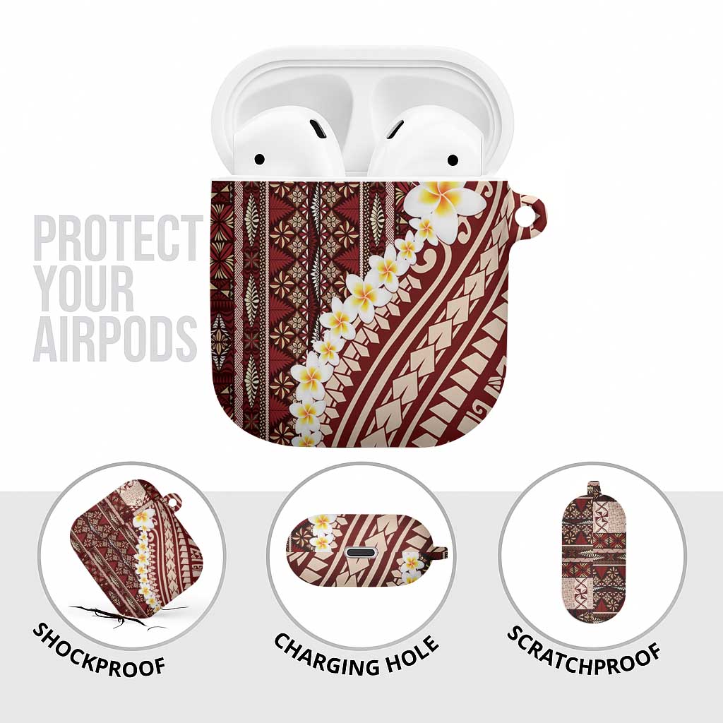 Red Vintage Tonga Ngatu Pattern With Plumeria AirPods Case LT05 - Polynesian Pride