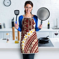 Red Vintage Tonga Ngatu Pattern With Plumeria Apron LT05 - Polynesian Pride