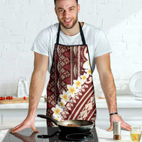 Red Vintage Tonga Ngatu Pattern With Plumeria Apron LT05 - Polynesian Pride