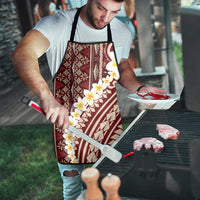 Red Vintage Tonga Ngatu Pattern With Plumeria Apron LT05 - Polynesian Pride