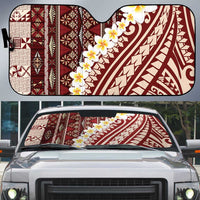 Red Vintage Tonga Ngatu Pattern With Plumeria Auto Sun Shade LT05 Red - Polynesian Pride