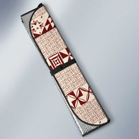 Red Vintage Tonga Ngatu Pattern With Plumeria Auto Sun Shade LT05 - Polynesian Pride