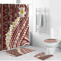 Red Vintage Tonga Ngatu Pattern With Plumeria Bathroom Set LT05 Bathroom Set (4 pcs) Red - Polynesian Pride