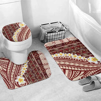 Red Vintage Tonga Ngatu Pattern With Plumeria Bathroom Set LT05 Mat Set Only (3 pcs) One Size Red - Polynesian Pride