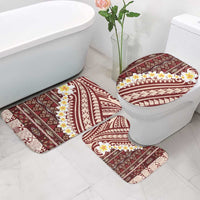 Red Vintage Tonga Ngatu Pattern With Plumeria Bathroom Set LT05 - Polynesian Pride