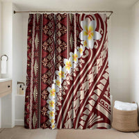 Red Vintage Tonga Ngatu Pattern With Plumeria Bathroom Set LT05 Shower Curtain Only Red - Polynesian Pride