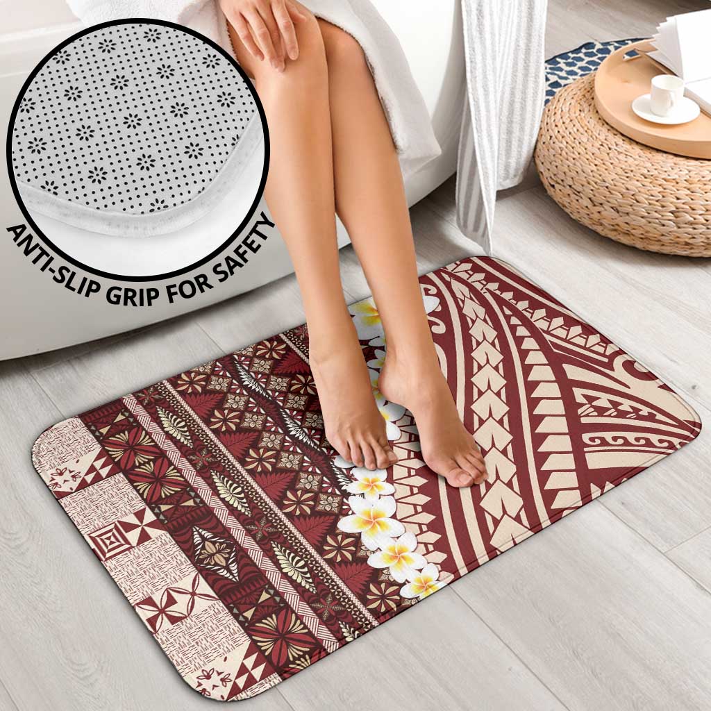 Red Vintage Tonga Ngatu Pattern With Plumeria Bathroom Set LT05 - Polynesian Pride