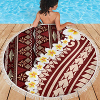 Red Vintage Tonga Ngatu Pattern With Plumeria Beach Blanket LT05 - Polynesian Pride