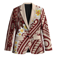 Red Vintage Tonga Ngatu Pattern With Plumeria Blazer LT05 Unisex Red - Polynesian Pride