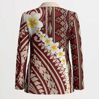 Red Vintage Tonga Ngatu Pattern With Plumeria Blazer LT05 - Polynesian Pride