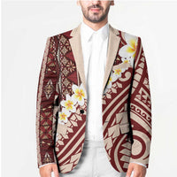 Red Vintage Tonga Ngatu Pattern With Plumeria Blazer LT05 - Polynesian Pride