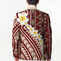 Red Vintage Tonga Ngatu Pattern With Plumeria Blazer LT05 - Polynesian Pride