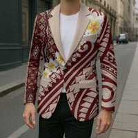 Red Vintage Tonga Ngatu Pattern With Plumeria Blazer LT05 - Polynesian Pride