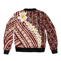 Red Vintage Tonga Ngatu Pattern With Plumeria Bomber Jacket LT05 - Polynesian Pride