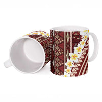Red Vintage Tonga Ngatu Pattern With Plumeria Ceramic Mug LT05 - Polynesian Pride