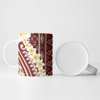 Red Vintage Tonga Ngatu Pattern With Plumeria Ceramic Mug LT05 - Polynesian Pride
