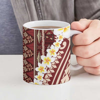 Red Vintage Tonga Ngatu Pattern With Plumeria Ceramic Mug LT05 - Polynesian Pride