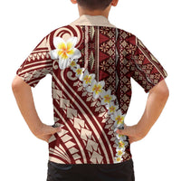 Red Vintage Tonga Ngatu Pattern With Plumeria Family Matching Off The Shoulder Long Sleeve Dress and Hawaiian Shirt LT05 - Polynesian Pride
