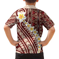 Red Vintage Tonga Ngatu Pattern With Plumeria Family Matching Summer Maxi Dress and Hawaiian Shirt LT05 - Polynesian Pride