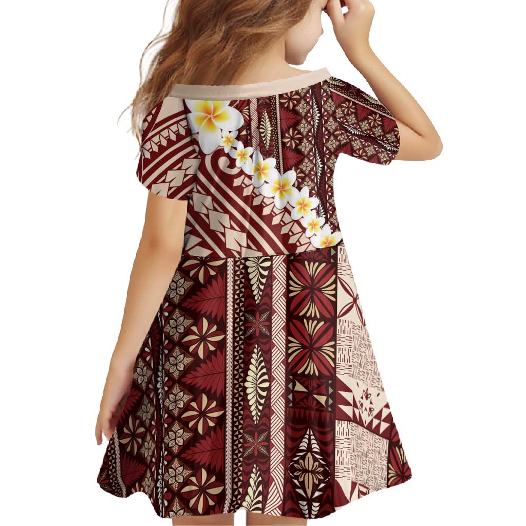 Red Vintage Tonga Ngatu Pattern With Plumeria Family Matching Summer Maxi Dress and Hawaiian Shirt LT05 - Polynesian Pride