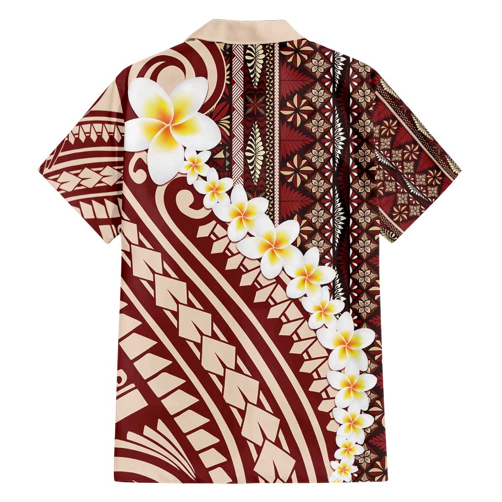 Red Vintage Tonga Ngatu Pattern With Plumeria Family Matching Summer Maxi Dress and Hawaiian Shirt LT05 - Polynesian Pride