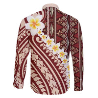 Red Vintage Tonga Ngatu Pattern With Plumeria Family Matching Summer Maxi Dress and Hawaiian Shirt LT05 - Polynesian Pride