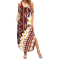 Red Vintage Tonga Ngatu Pattern With Plumeria Family Matching Summer Maxi Dress and Hawaiian Shirt LT05 Mom's Dress Red - Polynesian Pride