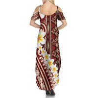 Red Vintage Tonga Ngatu Pattern With Plumeria Family Matching Summer Maxi Dress and Hawaiian Shirt LT05 - Polynesian Pride