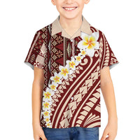 Red Vintage Tonga Ngatu Pattern With Plumeria Family Matching Summer Maxi Dress and Hawaiian Shirt LT05 Son's Shirt Red - Polynesian Pride