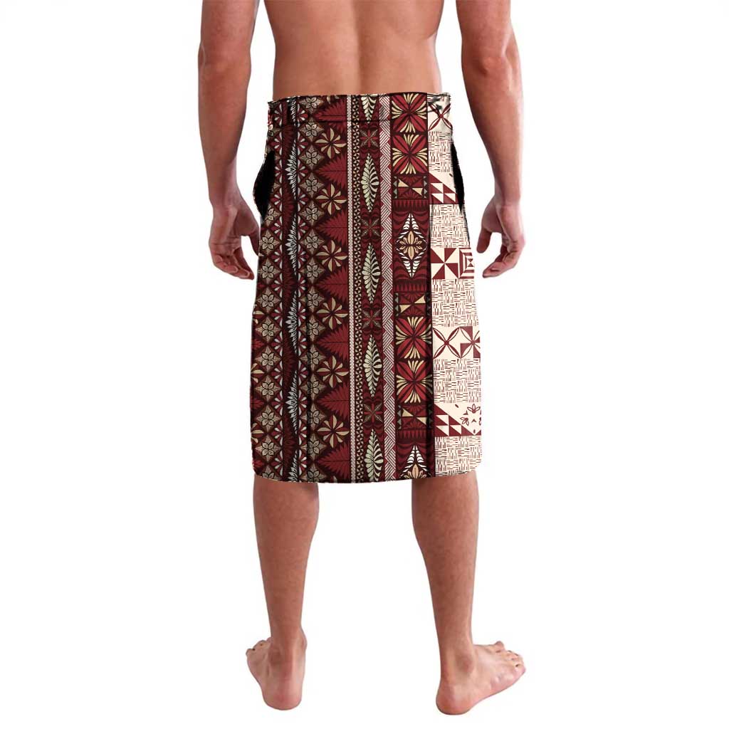 Red Vintage Tonga Ngatu Pattern With Plumeria Lavalava LT05 - Polynesian Pride