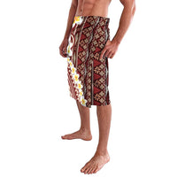 Red Vintage Tonga Ngatu Pattern With Plumeria Lavalava LT05 - Polynesian Pride