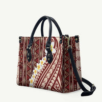 Red Vintage Tonga Ngatu Pattern With Plumeria Leather Bag LT05 Red - Polynesian Pride
