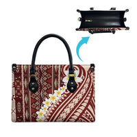 Red Vintage Tonga Ngatu Pattern With Plumeria Leather Bag LT05 - Polynesian Pride